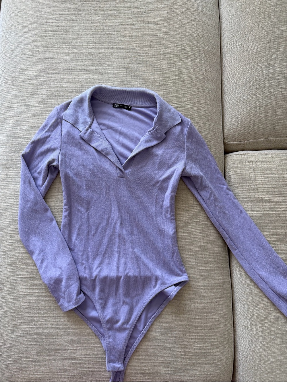Zara Lavender Long-Sleeve Polo Collar Bodysuit